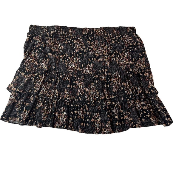Maurices Dresses & Skirts - Maurices Plus size 2X Ditsy Print double ruffle knee length skirt black tan 1612